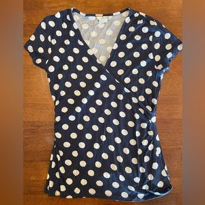 Boden Navy Polka Dot Wrap shirt sz 8
